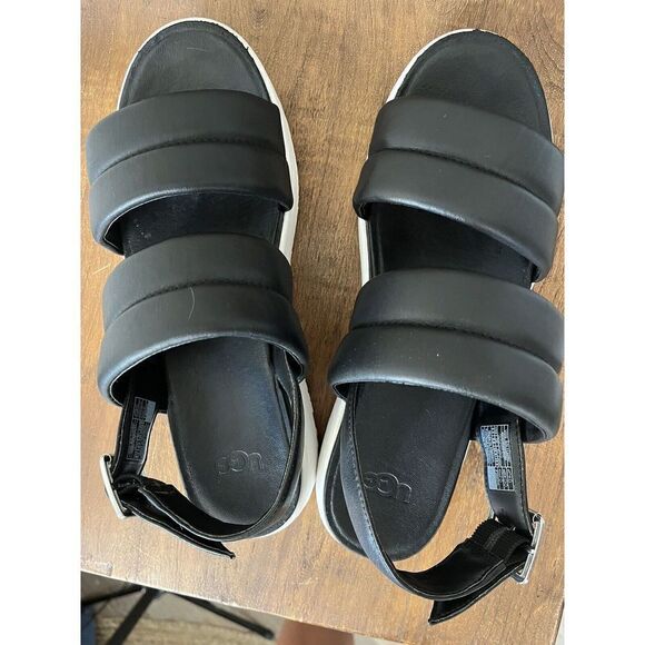 Ugg Zayne Sling Back Platform Sandal Black Leather Upper White Platform Lady 8.5 - Picture 8 of 12